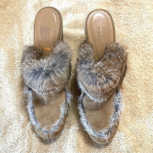 Coach Kaela Suede & Rabbit Wedges Size 11B - Picture 1 of 11